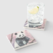 水彩色絵を描パンダ熊 ストーンコースター (横)