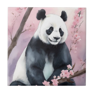 水彩色絵を描パンダ熊 タイル