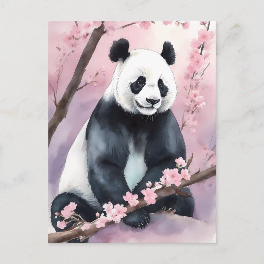 水彩色絵を描パンダ熊 ポストカード (正面)