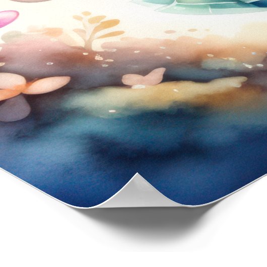 水彩色絵画かわいいチビ(小さくかわいく書いた感じ)雌 ポスター (角)