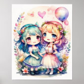 水彩色絵画かわいいチビ（小さくかわいく書いた感じ）2 Female III ポスター (正面)
