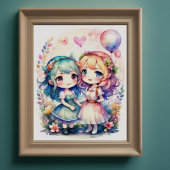 水彩色絵画かわいいチビ（小さくかわいく書いた感じ）2 Female III ポスター