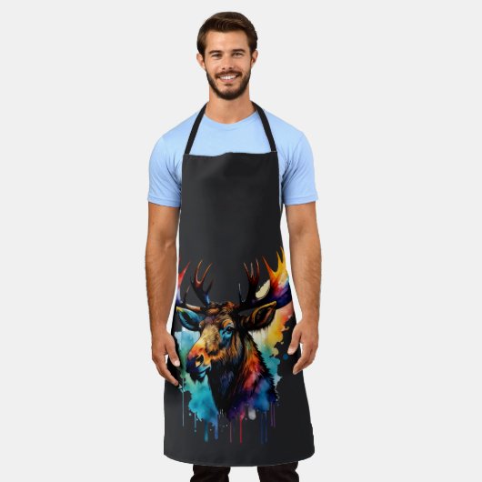 水彩色絵画の数々のムース エプロン (着用した状態)