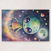 水彩色絵画チビ(小さくかわいく書いた感じ)エイリアン ジグソーパズル (横)