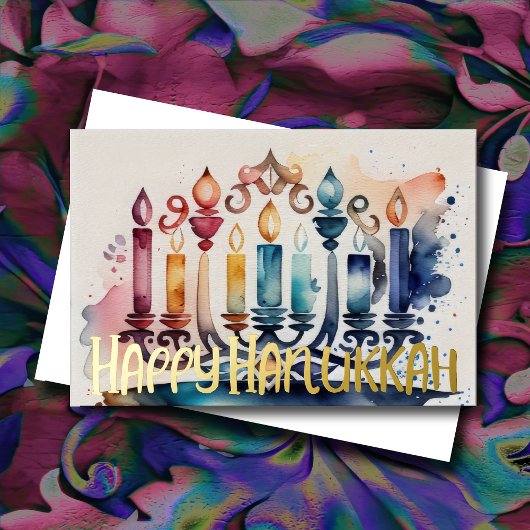 水彩色絵画抽象芸術ハヌカー（ユダヤ教）メノラー 箔シーズンカード