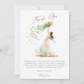 水彩色花嫁花束投げ ブライダルシャワー サンキューカード (正面)