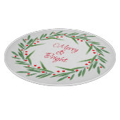 水彩色葉のリースと果実 カッティングボード (角)