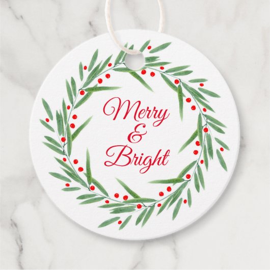 水彩色葉のリースと果実 フェイバータグ (正面)