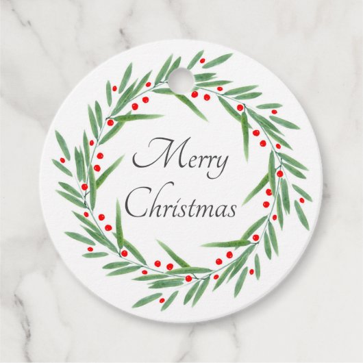 水彩色葉のリースと果実 フェイバータグ (正面)