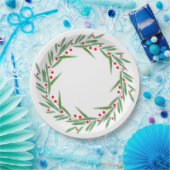 水彩色葉のリースと果実 ペーパープレート (パーティー)