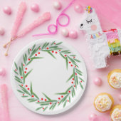 水彩色葉のリースと果実 ペーパープレート (パーティー)