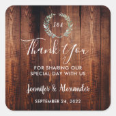 水彩色葉の素朴な木モノグラム感謝していユー スクエアシール (正面)