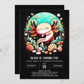 水彩色軸外エレガント誕生日 招待状 (正面/裏面)