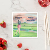 水彩色退職したのゴルフ女性オンザグリーン スタンダードカクテルナプキン (インサイチュ)