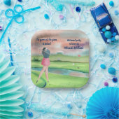 水彩色退職したのゴルフ女性オンザグリーン ペーパープレート (パーティー)