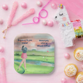 水彩色退職したのゴルフ女性オンザグリーン ペーパープレート (パーティー)