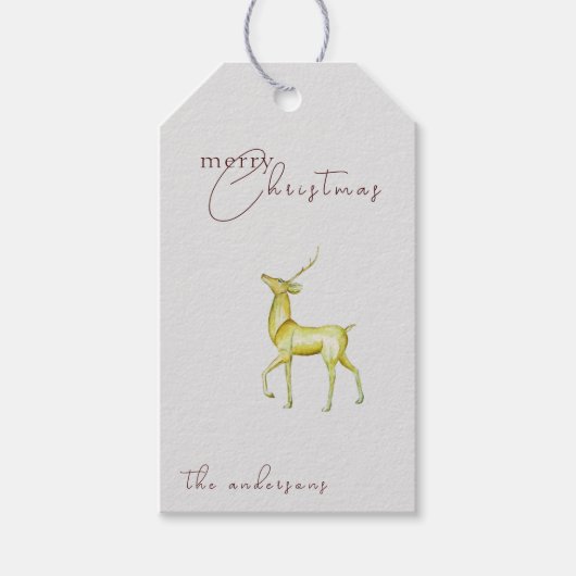 水彩色金ゴールドトナカイ目出しクリスマスシルバー ギフトタグ (正面)