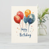 水彩色風船 誕生日 招待状 (スタンド正面)