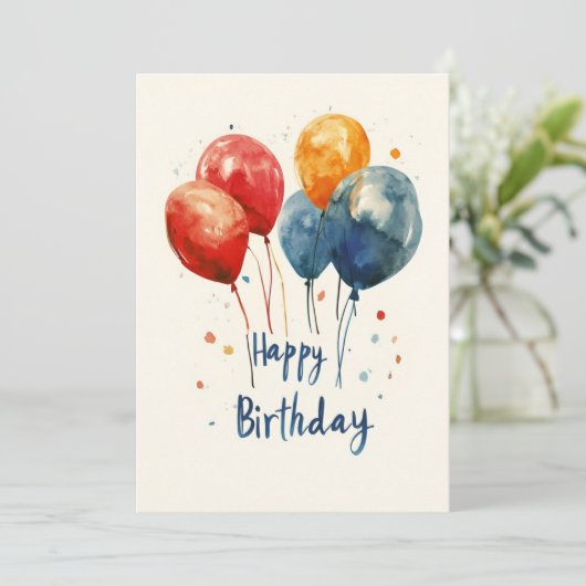 水彩色風船 誕生日 招待状 (スタンド正面)