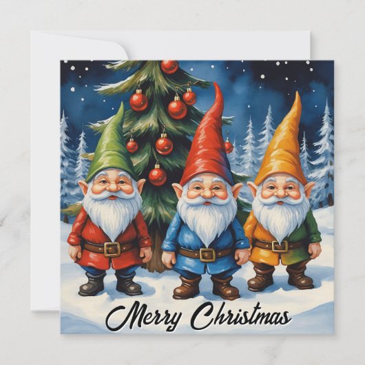 水彩色鮮やかなクリスマスノームの冬の森 シーズンカード (正面)