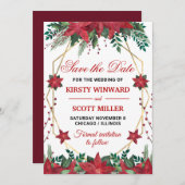 水彩色 ポインセチア 結婚式 Save the Date 招待状 (正面/裏面)