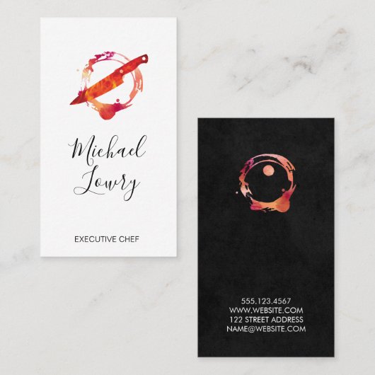 水彩艶消しワイン汚れ燃えナイフ 名刺 (正面/裏面)