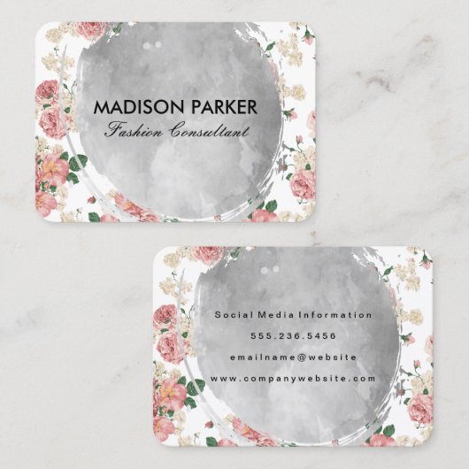 水彩艶消しヴィンテージ花柄 名刺 (正面/裏面)