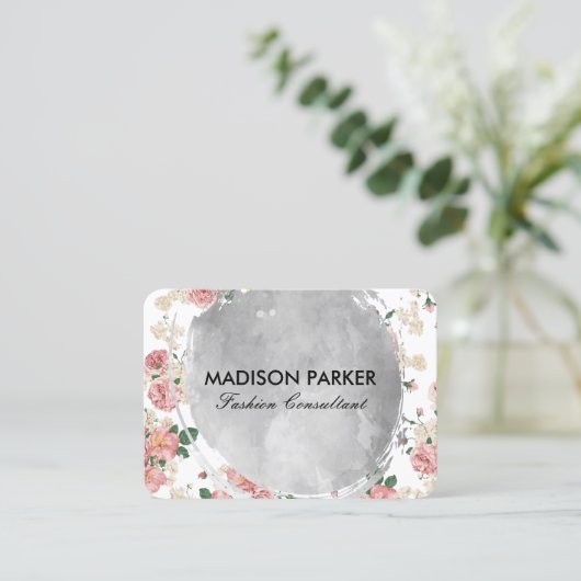 水彩艶消しヴィンテージ花柄 名刺 (スタンド正面)