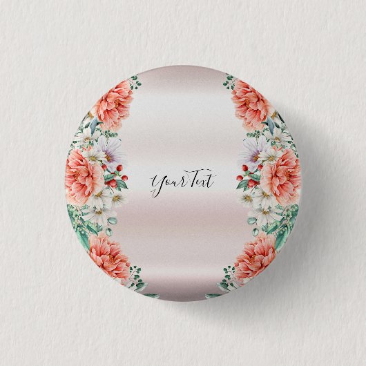 水彩芍薬の花ボタン 缶バッジ (正面)