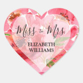 水彩芍薬の花 ブライダルシャワー ハートシール (正面)