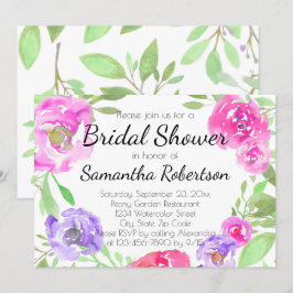 水彩芍薬ピンクグリーン花のブライダルシャワー 招待状
