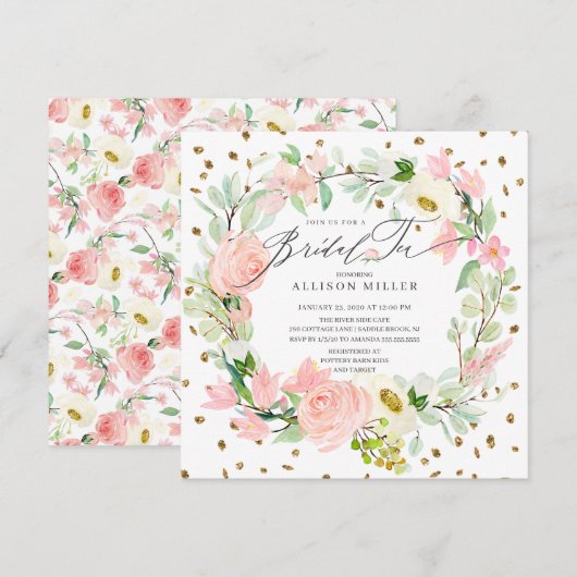 水彩芍薬 フラワー リング ブライダル ティー シャワー 招待状 (正面/裏面)