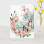 水彩花うさぎのイースターカード カード (黄色い花)