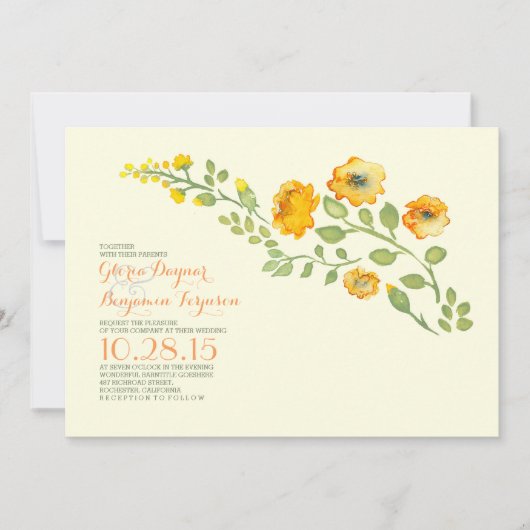 水彩花かわいいフローラ結婚式招待状 招待状 (正面)