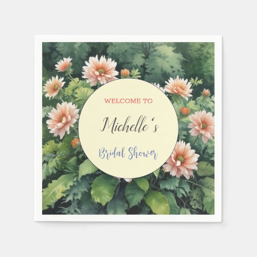 水彩花かわいいブライダルシャワー スタンダードカクテルナプキン (正面)