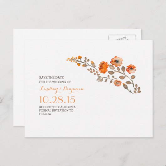 水彩花かわいい日付以外 案内ポストカード (正面/裏面)