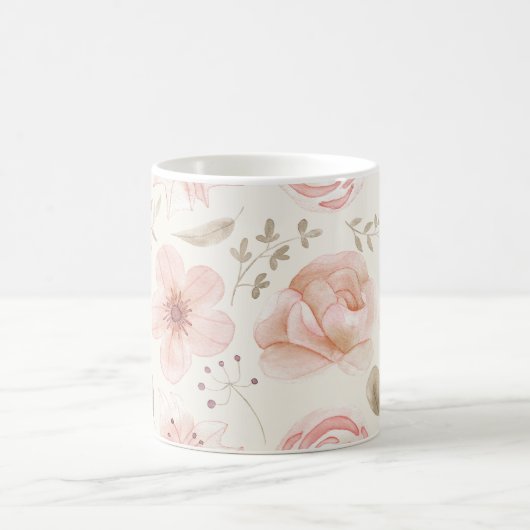 水彩花かわいらし桃色模様庭園 コーヒーマグカップ (中央)