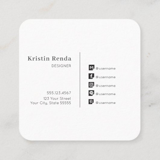 水彩花が咲くサボテンのソーシャルメディア スクエア名刺 (裏面)