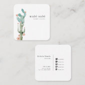 水彩花が咲くサボテンのソーシャルメディア スクエア名刺 (正面/裏面)