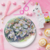 水彩花が咲くリンゴの木の結婚式の流れ ペーパープレート (パーティー)