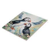 水彩花が咲く海岸産のパフィン タイル (側面)