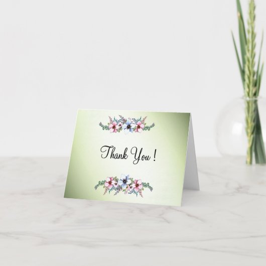 水彩花が輝く中ありがとう空白の サンキューカード (正面)