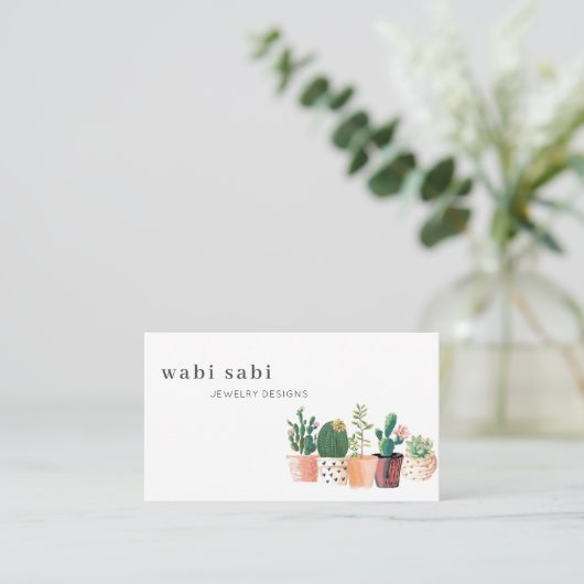 水彩花きサボテンポットソーシャルメディア 名刺 (スタンド正面)