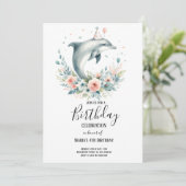 水彩花とイルカ誕生日パーティー 招待状 (スタンド正面)