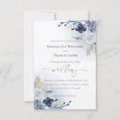 水彩花とゴールドのディテールが美しいウェディング 招待状 (正面)