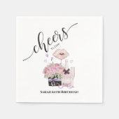 水彩花とシャンパン スタンダードカクテルナプキン (正面)