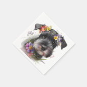水彩花とシュナウザーの子犬 スタンダードカクテルナプキン (角)