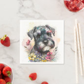 水彩花とシュナウツァーパピー スタンダードカクテルナプキン (インサイチュ)