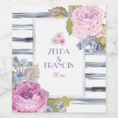 水彩花とストライプ花 ワインラベル (シングルラベル)