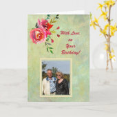 水彩花とフォト誕生日カード カード (黄色い花)